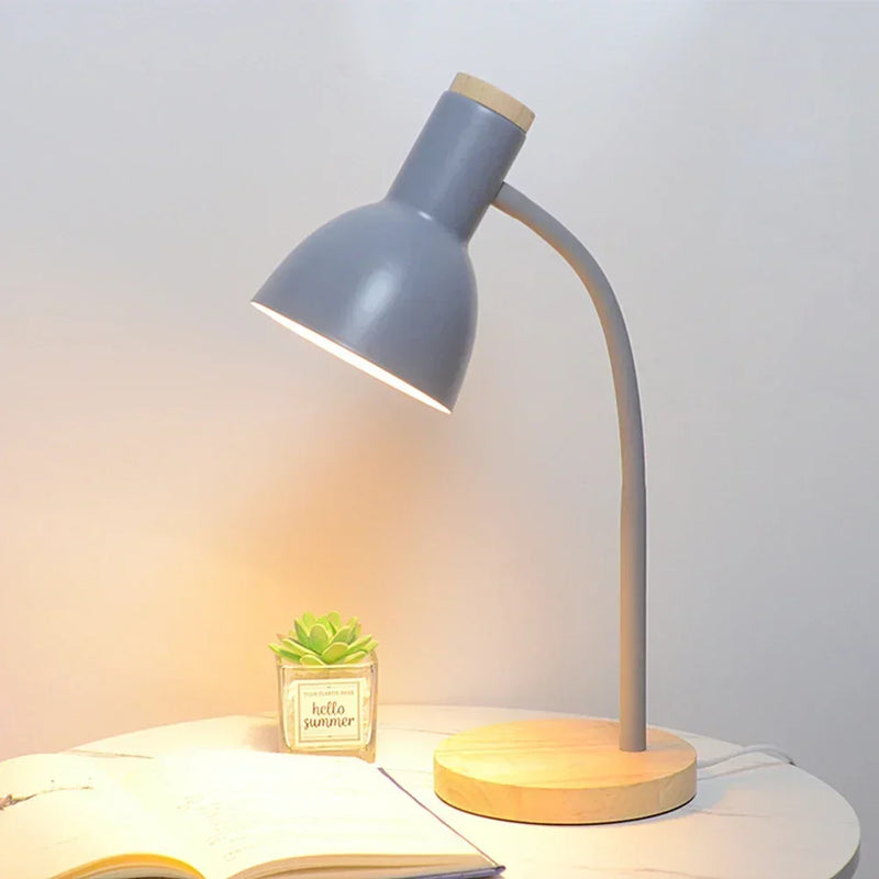 Luminária Abajur Mesa Articulada com Base em Madeira