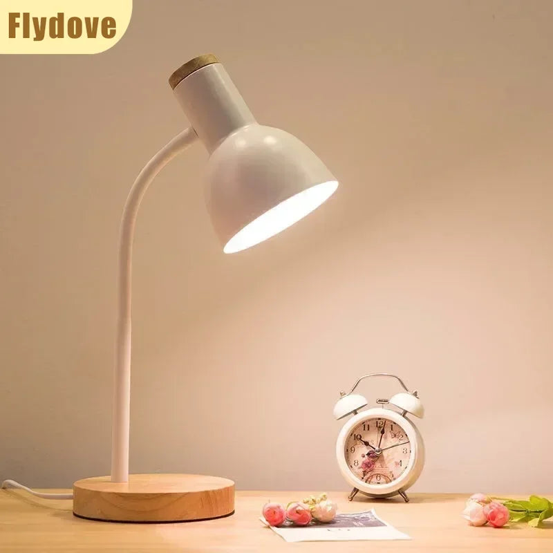 Nordic moderno madeira ferro led proteção para os olhos lâmpada de mesa criativo sala estar cabeceira quarto decoração ornamento pequena luz da noite