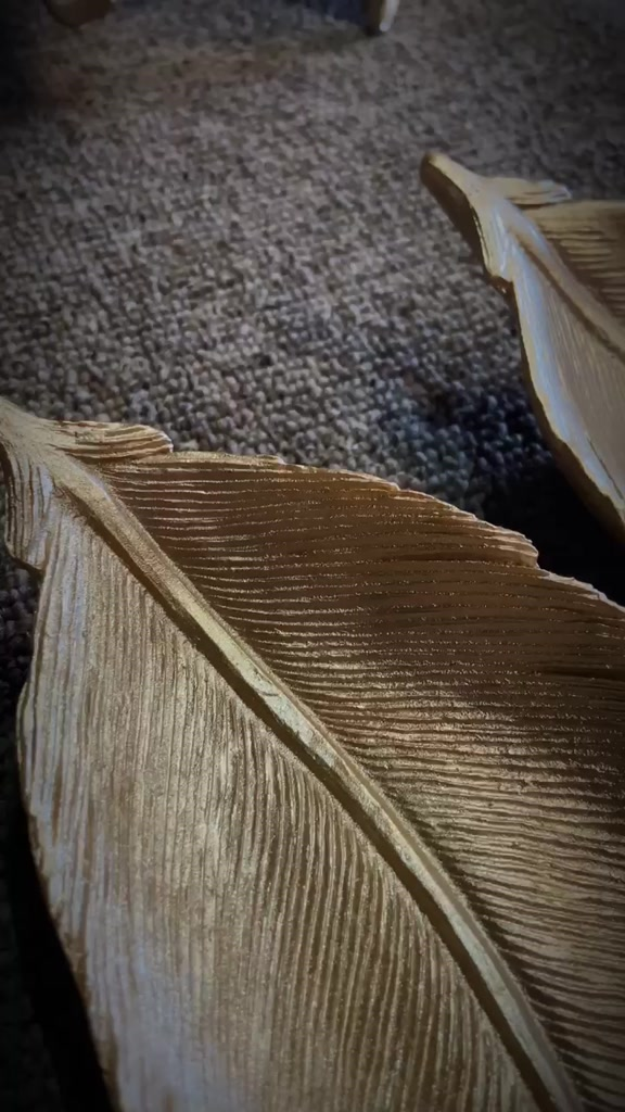Enfeite Pena Bandeja Porta Treco Folha Decorativo Casa Luxo Dourado Presente Dia Das Mães