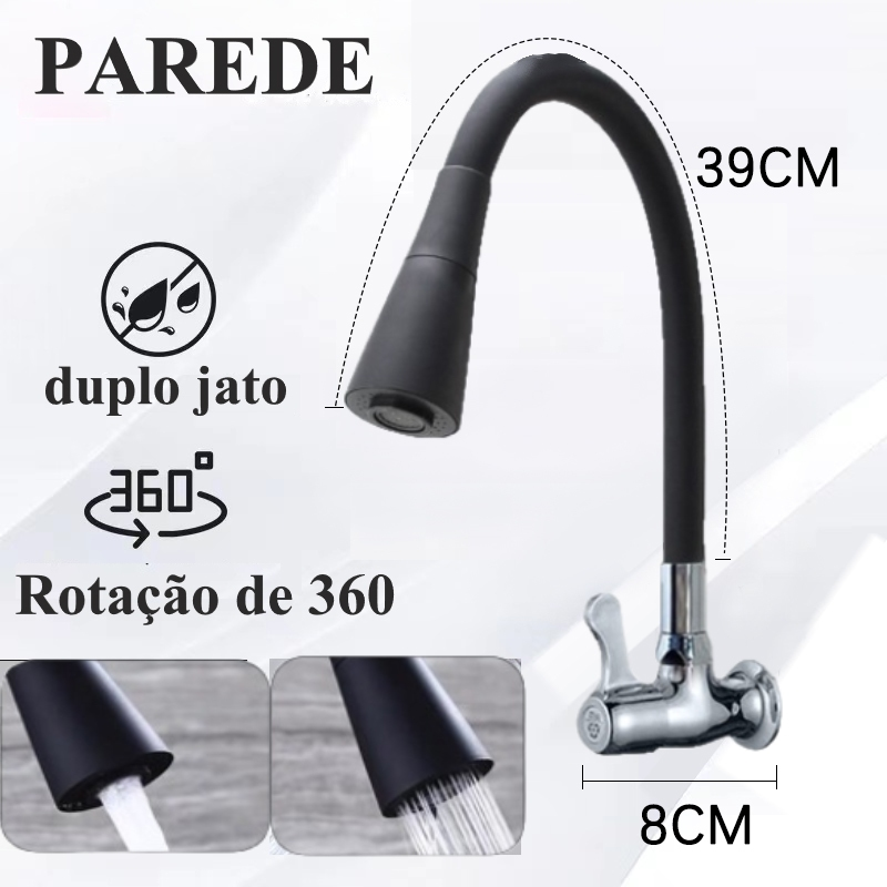 Torneira para Cozinha de Parede Flexível Duplo Jato Cone 1/4 de Volta