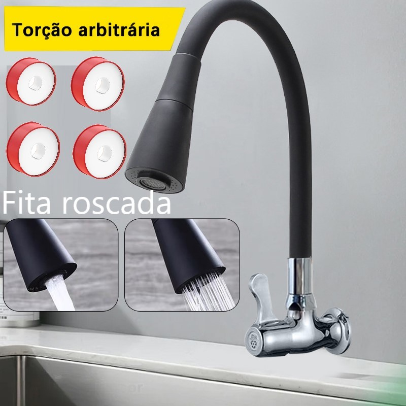 Torneira para Cozinha de Parede Flexível Duplo Jato Cone 1/4 de Volta
