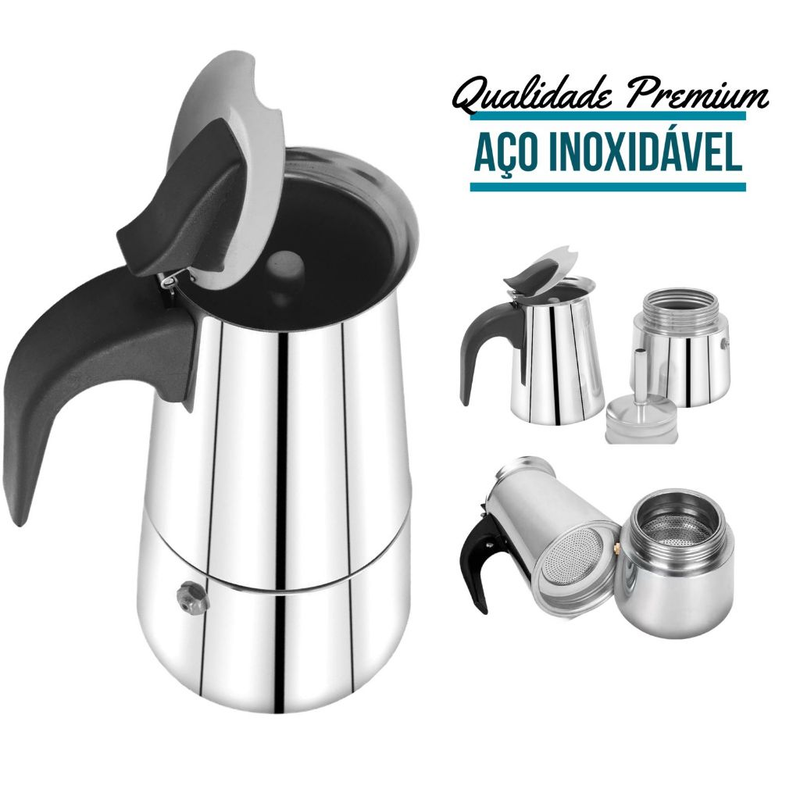 Maquina de Café Cafeteira Italiana 9 Xícaras Expresso e Moka Em Inox 4, 6 Xícaras