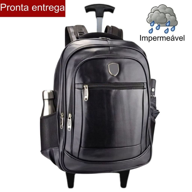 Mochila Rodinha Reforçada Couro Executiva e Com Cabo Escolar Trabalho