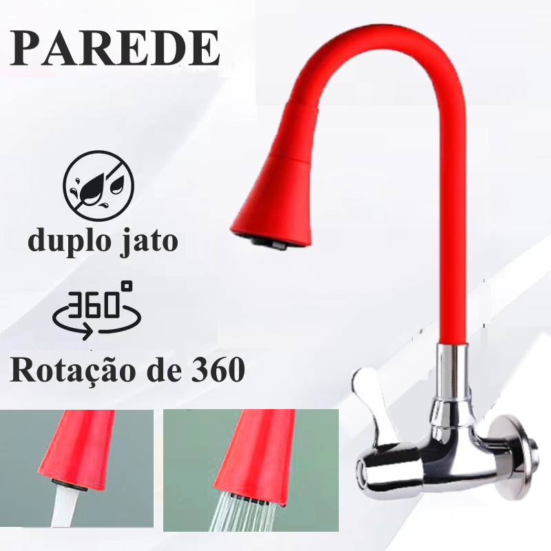 Torneira para Cozinha de Parede Flexível Duplo Jato Cone 1/4 de Volta