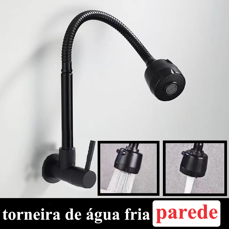 Torneira para Cozinha de Parede Flexível Duplo Jato Cone 1/4 de Volta