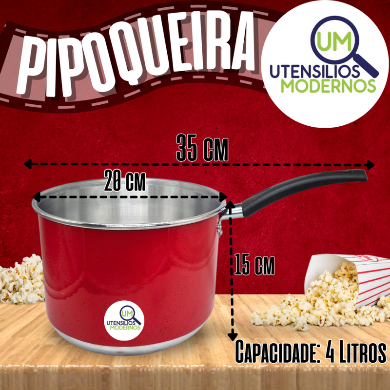 Panela Pipoqueira N°20 Alumínio com Tampa de Vidro 4 Litros(Pipoqueira de Aluminio)