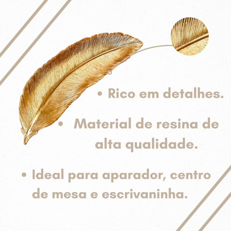Enfeite Pena Bandeja Porta Treco Folha Decorativo Casa Luxo Dourado Presente Dia Das Mães