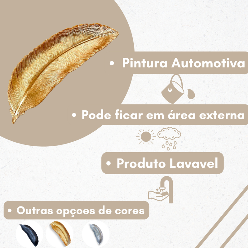 Enfeite Pena Bandeja Porta Treco Folha Decorativo Casa Luxo Dourado Presente Dia Das Mães
