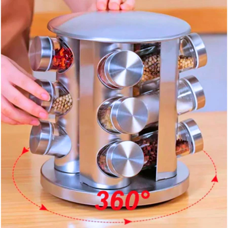 Porta Tempero Condimento Inox 12 Potes Suporte Giratório