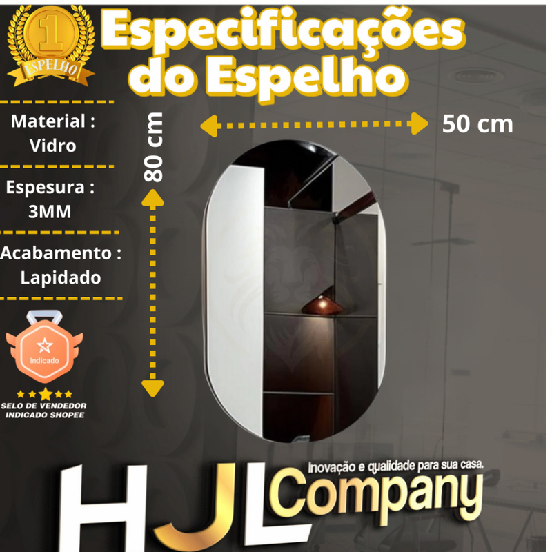 Espelho Decorativo Oval Lapidado – Vidro Polido Minimalista