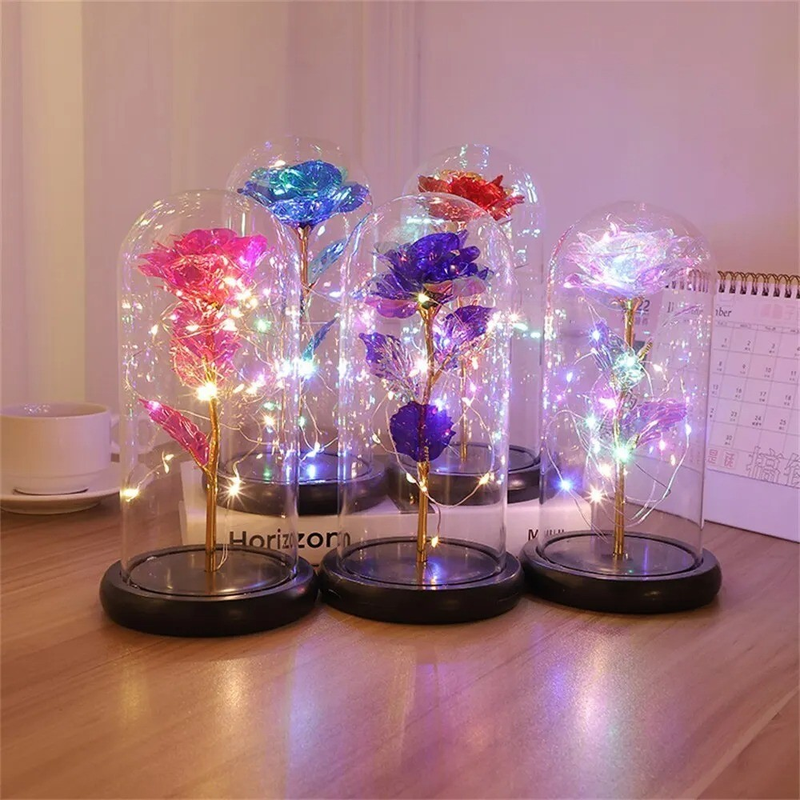 Presente de Natal e Dia dos Namorados Rosa Eterna Flor LED em Vidro para Dama de Honra e Mães