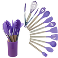 Jogo de Cozinha em Silicone com 12 Peças – Utensílios com Cabo de Madeira, Resistente a 230°C