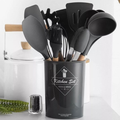 Jogo de Cozinha em Silicone com 12 Peças – Utensílios com Cabo de Madeira, Resistente a 230°C