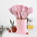 Jogo de Cozinha em Silicone com 12 Peças – Utensílios com Cabo de Madeira, Resistente a 230°C