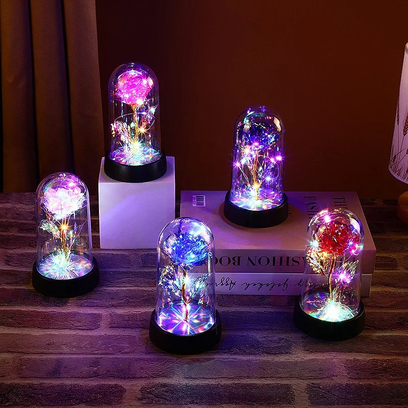 Presente de Natal e Dia dos Namorados Rosa Eterna Flor LED em Vidro para Dama de Honra e Mães